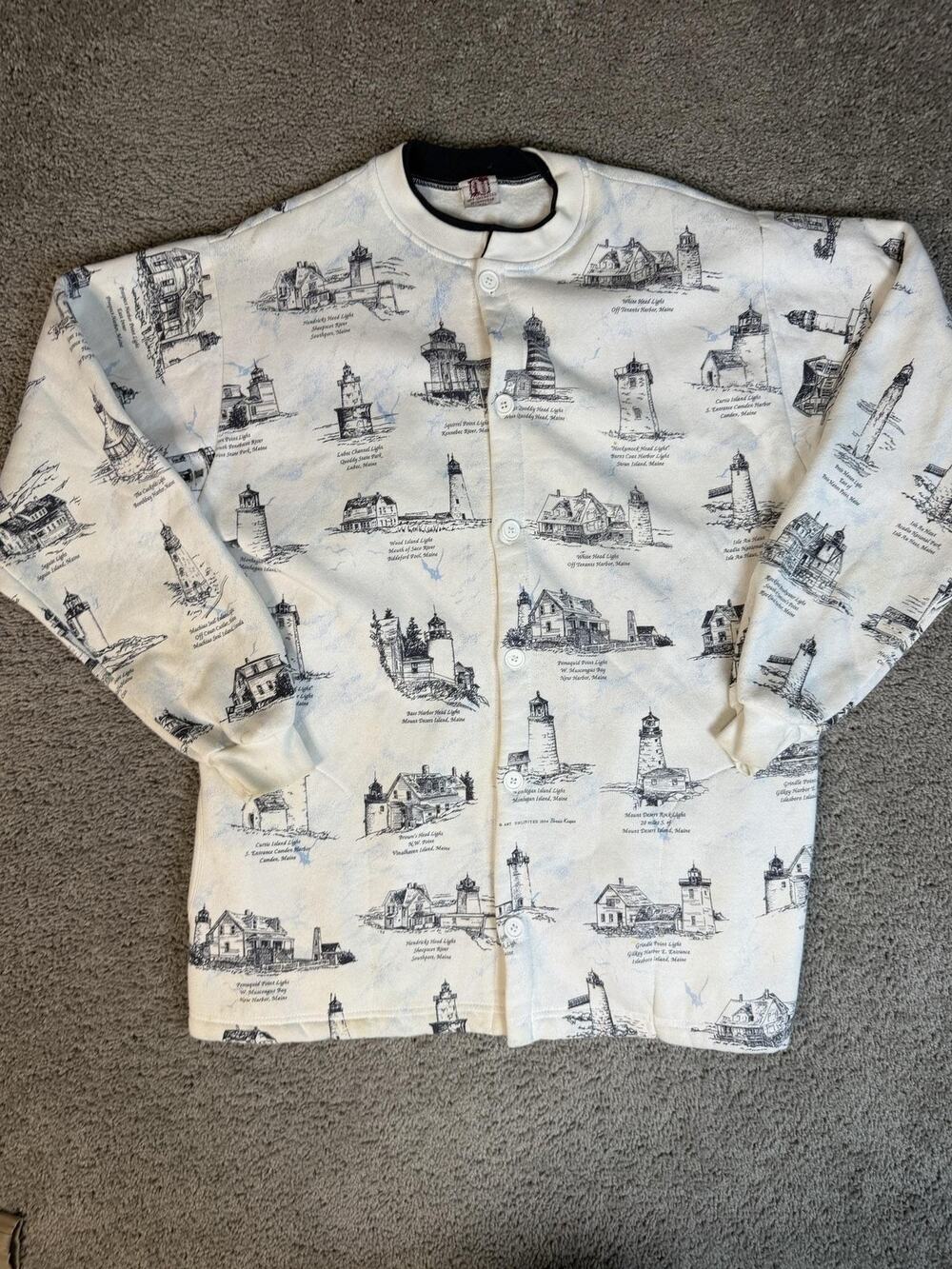 Vintage Art Unlimited Sportswear Sweater Mens 2XL Lighthouses Of Maine Cardigan